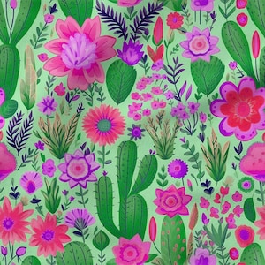 Tessuto di cotone messicano colorato al 100%, stampa ecologica, tessuto di cotone messicano stampato con cactus, tessuto di alta qualità tagliato su misura, larghezza al metro 150 cm / 60"