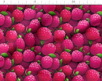 Frambuesas frescas, 100 % algodón, ecoimpresión, tela de algodón estampada, tela de frambuesas, tela de alta calidad, cortada a medida, ancho de 150 cm (60").