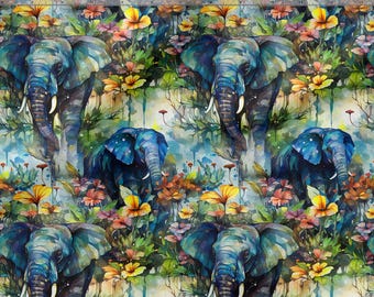 Tecido de algodão com estampa de elefante: Tecido de elefantes com estampa ecológica, material de costura de alta qualidade, por metro, 150 cm/60" de largura