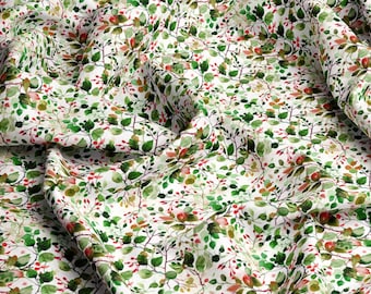 Tessuto in viscosa con fiori verdi 100%, viscosa con stampa ecologica, tessuto in viscosa con fiori per bambini, leggero e delicato, tagliato su misura, larghezza metro 145 cm / 57"