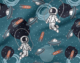 Tela de algodón 100% con estampado de astronautas, ecoimpresión, tela de algodón estampada, tela espacial, tela de alta calidad, cortada a medida, ancho de 150 cm (60").