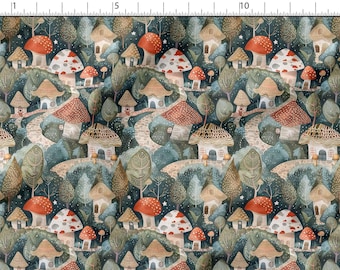 Forest Cotton Fabric 100%, Eco-print, Printed Cotton Fabric, Forest Mushrooms Fabric, High Quality Fabric, By The Yard Metre Width 150cm/60"