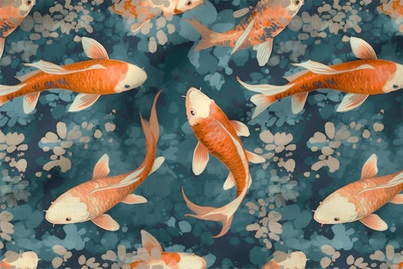 Koi Fish Cotton Fabric 100%, Eco-print, Printed Cotton Fabric, Fish Fabric, High Quality Fabric By The Yard Metre Width 150cm /60"