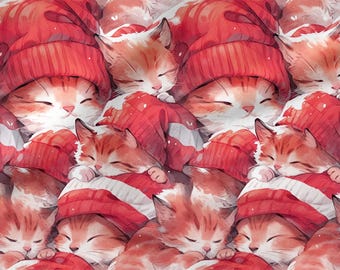 Wintet Cat Print Cotton Fabric: Eco-Print Sweet Cats Fabric, High Quality Sewing Material, By The Yard Metre 150cm /60" Wide