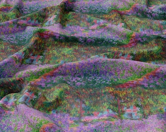 Tecido de linho Monet Jardim, Obra de arte em linho Jardim de Monet em Vétheuil, Monet em tecido, Linho macio para costura, vendido por metro, largura 150 cm/60".