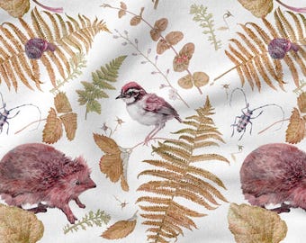 Forest Cotton 100%, Eco-print, Printed Cotton Fabric, Forest Animals Fabric, High Quality Fabric, By The Yard Metre Width 150cm /60"