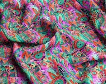 Tessuto in viscosa Boho Print 100% viscosa eco-print, tessuto in viscosa Boho per bambini, leggero e delicato, tagliato su misura, larghezza metro 145 cm / 57"