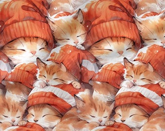 Wintet Cat Print Cotton Fabric: Eco-Print Sweet Cats Fabric, High Quality Sewing Material, By The Yard Metre 150cm /60" Wide