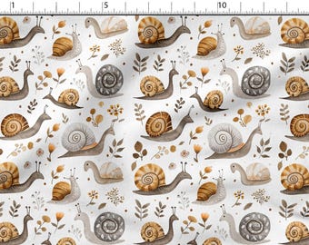 Katoenen stof met schattige slakkenprint: eco-print slakkenstof, naaimateriaal Hoge kwaliteit stof, op maat gesneden Meterbreedte: 150 cm