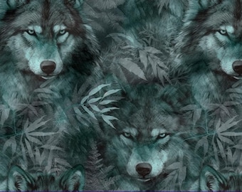 Wolf Cotton Fabric 100%, Eco-print, Printed Cotton Fabric, Wolves Forest Fabric, High Quality, By The Yard Metre Width 150cm /60"