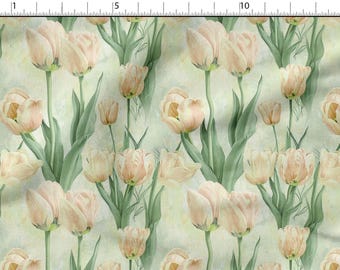 Spring Tulips Cotton 100%, Eco-print, Printed Cotton Fabric Flowers Meadow Floral Fabric, High Quality By The Yard Metre Width 150cm /60"