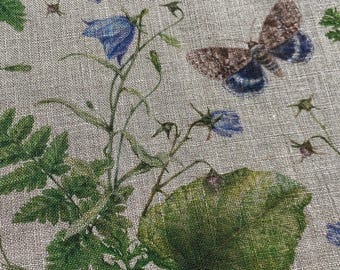 Linen fabric Forest Life, Beige in melange Eco-print Printed fabric Forest linen Softened linen for sewing By The Yard Metre Width 150cm/60"