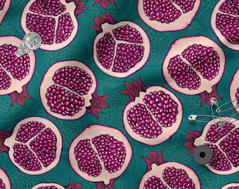 POMEGRANATE Cotton Fabric 100%, Eco-print, Printed Cotton Fabric, Fruits POMEGRANATE Fabric, High Quality By The Yard Metre Width 150cm /60"