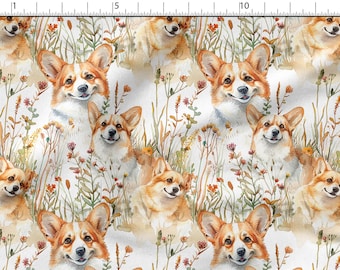 Tessuto di cotone Corgi 100%, stampa ecologica, tessuto di cotone stampato, tessuto per cani, tessuto di alta qualità, tagliato su misura, larghezza metro 150 cm / 60"
