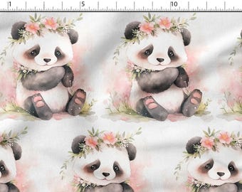 Pandabär Baumwollstoff 100% Baumwolle, Ökodruck, bedruckter Baumwollstoff, Pastell Pandas Stoff, Meterbreite 150 cm / 60"