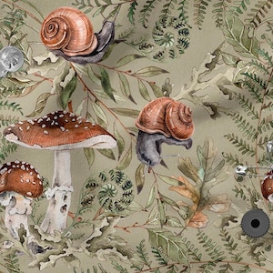 Forest Life Cotton 100%, Eco-print, Printed Cotton Fabric, Snails Fabric, High Quality Fabric, By The Yard Metre Width 150cm /60&quot;
