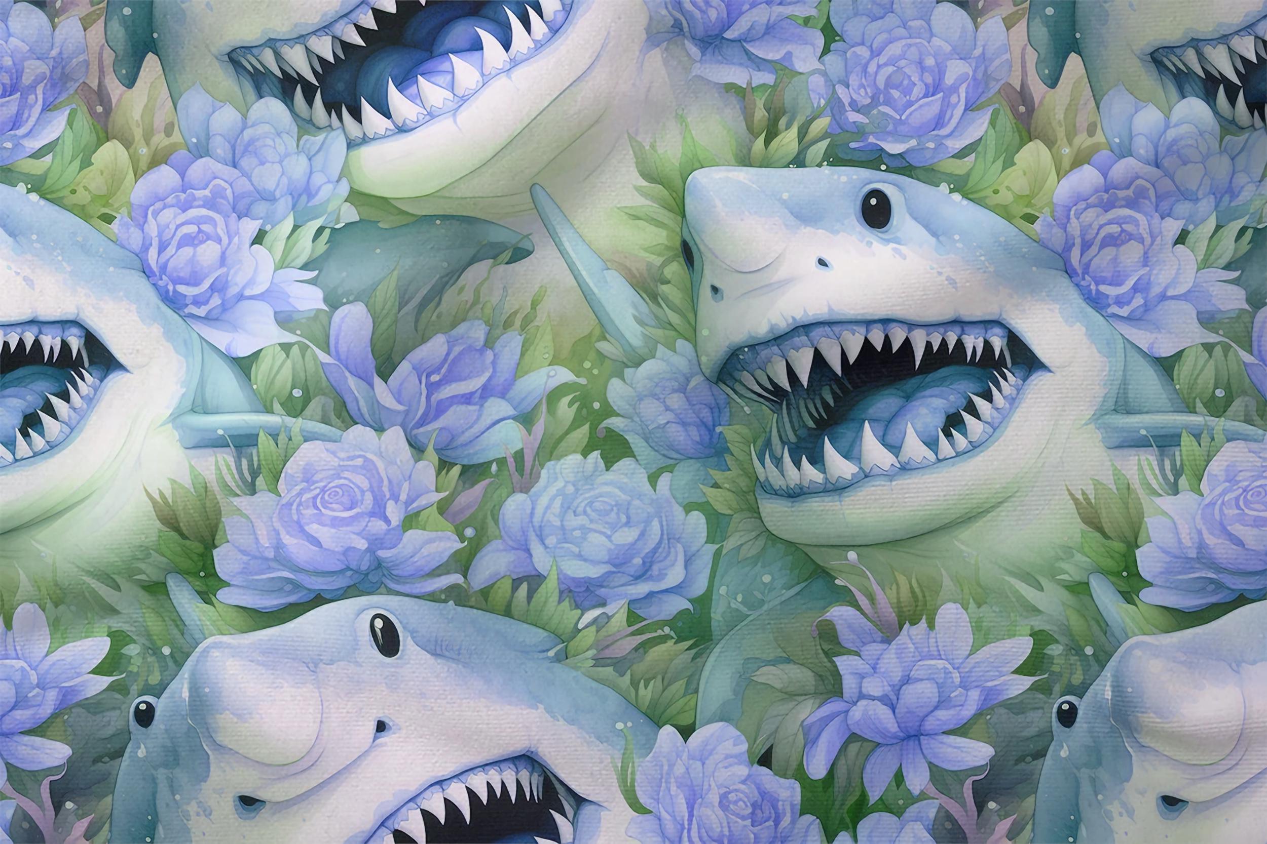 Blumen Hai Baumwollstoff 100% Baumwolle, Eco-print, bedruckter