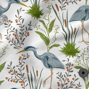沼地のサギの綿生地100%、エコプリント、プリントコットン生地、湿地の鳥の生地、高品質、1ヤードあたりメートル幅150 cm / 60インチ
