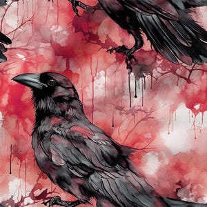 Raven Cotton Fabric 100%, Eco-print, Printed Cotton Fabric, Raven Birds Fabric, High Quality Fabric By The Yard Metre Width 150cm /60&quot;