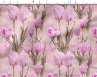 Spring Tulips Cotton 100%, Eco-print, Printed Cotton Fabric Flowers Meadow Floral Fabric, High Quality By The Yard Metre Width 150cm /60"