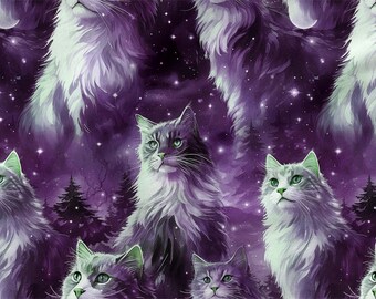 Cats Pattern Cotton 100%, Eco-print, Printed Cotton Fabric, Forest Cats Fabric, High Quality Fabric, By The Yard Metre Width 150cm /60"