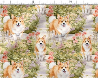 Tessuto di cotone 100% con stampa ecologica, motivo Happy Corgi Dog, tessuto di cotone stampato, tessuto Happy Dogs, alta qualità, tagliato su misura, larghezza metro 150 cm / 60"