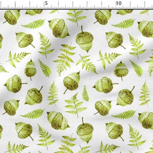 Felci, ghiande Cotone 100%, Eco-print, Tessuto di cotone stampato, Tessuto foresta, Tessuto di alta qualità, tagliato su misura Larghezza metro 150 cm / 60"
