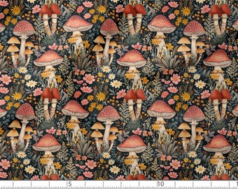 Forest Mushrooms Cotton Fabric 100%, Eco-print, Printed Cotton Fabric, Forest Fabric, High Quality Fabric, By The Yard Metre Width 150cm/60"