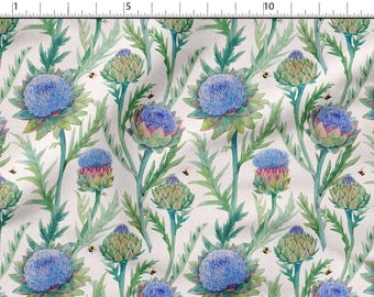 Wild Thistles Cotton 100%, Eco-print, Printed Cotton Fabric Meadow Thistle Flowers Fabric, High Quality By The Yard Metre Width 150cm /60"