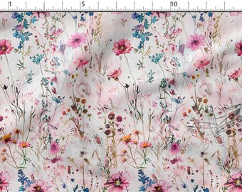 Watercolor Floral Cotton 100%, Eco-print, Printed Cotton Fabric Watercolor Meadow Fabric, High Quality By The Yard Metre Width 150cm /60"