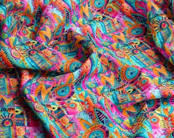 Tessuto in viscosa Boho Print 100% viscosa eco-print, tessuto in viscosa Boho per bambini, leggero e delicato, tagliato su misura, larghezza metro 145 cm / 57"