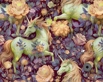 Fairytale Unicorn Cotton 100%, Eco-print, Printed Cotton Fabric, Unicorns  Fabric, High Quality, By The Yard Metre Width 150cm /60"