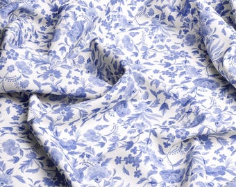 Tessuto in viscosa con fiori blu, 100% viscosa stampata ecologica, tessuto in viscosa con fiori blu per bambini, leggero e delicato, tagliato su misura, larghezza metro 145 cm /57"