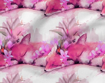 Sleeping Foxes Cotton Fabric 100%, Eco-print, Printed Cotton Fabric, Fox Fabric, High Quality, By The Yard Metre Width 150cm /60"