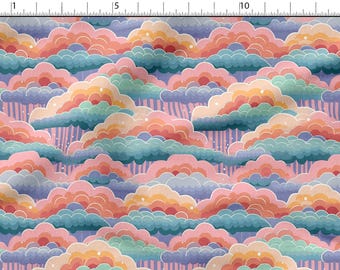 Colorful Clouds Cotton 100% Eco-print, Printed Cotton Fabric Rainbow Clouds Fabric High Quality By The Yard Metre Width 150cm/60"