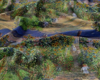 Tecido de linho Monet Jardim, Obra de arte em linho Jardim de Monet em Vétheuil, Monet em tecido, Linho macio para costura, vendido por metro, largura 150 cm/60".