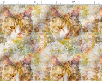 Colorful Garden Cats Cotton 100%, Eco-print, Printed Cotton Fabric, Cats Fabric, High Quality Fabric, By The Yard Metre Width 150cm /60"