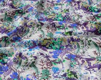 Summer Meadow Flowers Linen 100%, Eco-print, Printed Linen fabric Flowers Fabric Softened linen for sewing By The Yard Metre Width 150cm/60"
