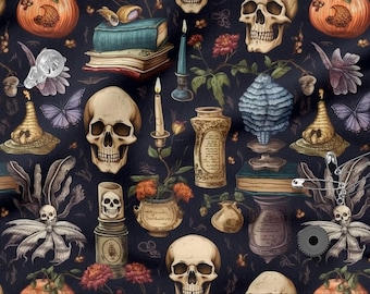 Gothic Cotton Fabric 100%, Eco-print, Printed Cotton Fabric, Skulls Fabric, High Quality By The Yard Metre Width 150cm /60"