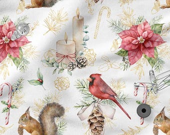 VINTAGE CHRISTMAS Cotton Fabric 100%, Eco-print, Printed Cotton Fabric Christmas Fabric, High Quality By The Yard Metre Width 150cm /60"