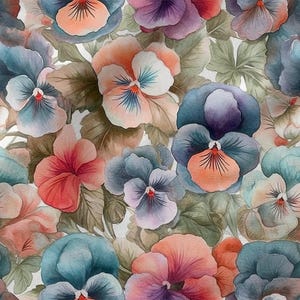 Pansies Cotton Fabric 100%, Eco-print, Flowers Printed Cotton Fabric Floral Fabric, High Quality Fabric, By The Yard Metre Width 150cm /60"