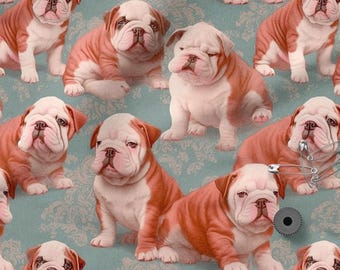 Bulldog Cotton Fabric 100%, Eco-print, Printed Cotton Fabric, Bulldogs Fabric, High Quality Fabric By The Yard Metre Width 150cm /60"
