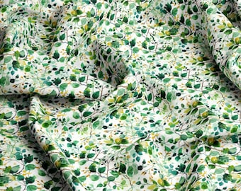 Tessuto in viscosa con fiori verdi 100%, viscosa con stampa ecologica, tessuto in viscosa con fiori per bambini, leggero e delicato, tagliato su misura, larghezza metro 145 cm / 57"