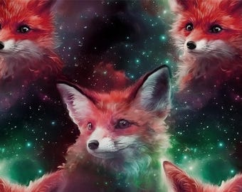 Fox Collection Cotton Fabric 100%, Eco-print, Printed Cotton Fabric, Space Foxes Fabric, High Quality, By The Yard Metre Width 150cm /60"