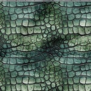 Può includere: Un motivo senza cuciture con un design strutturato che imita la pelle di coccodrillo o alligatore. Il motivo è prevalentemente verde e verde acqua, con ombreggiature più scure che creano un effetto tridimensionale. Adatto per tessuto o carta da parati.