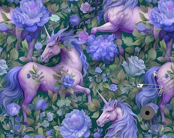Fairytale Unicorn Cotton 100%, Eco-print, Printed Cotton Fabric, Unicorns  Fabric, High Quality, By The Yard Metre Width 150cm /60"