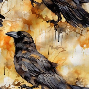Raven Cotton Fabric 100%, Eco-print, Printed Cotton Fabric, Raven Birds Fabric, High Quality Fabric By The Yard Metre Width 150cm /60&quot;