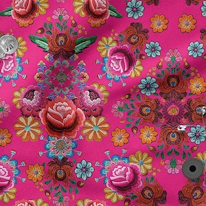 Flowers Folk Cotton 100%, Eco-print, Printed Cotton Fabric Folk Flowers Fabric, High Quality Fabric By The Yard Metre Width 150cm /60&quot;