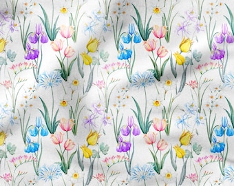 MEADOW TULIPS Cotton 100%, Eco-print, Printed Cotton Fabric Flowers TULIPS Fabric, High Quality By The Yard Metre Width 150cm /60"