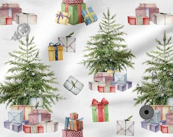 VINTAGE CHRISTMAS Cotton Fabric 100%, Eco-print, Printed Cotton Fabric Christmas Fabric, High Quality By The Yard Metre Width 150cm /60"